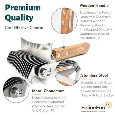 FelineFun Cat Brush for Dematting & Deshedding, 2 in 1 Undercoat Rake, Efficiently Remove Loose Hair & Matted Fur, Professional Shedding Comb for Indoor Cats & Long Haired Cats - Image 6