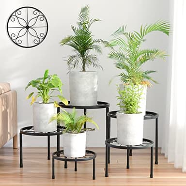 Linpla 5-Pack Decent Metal Plant Stands, Heavy Duty Flower Pot Stands for Multiple Plant, Anti-Rust Iron Plant Pot Shelf, Decoration Racks for Home Indoor and Outdoor (5 Pack Black) - Image 1