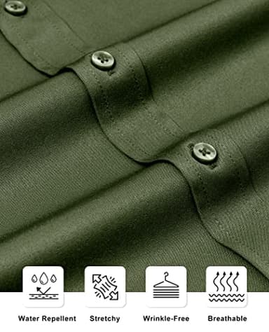 Alimens & Gentle Slim Fit Dress Shirts for Men Long Sleeve Stretch Stain Proof Wrinkle Free Button Down Shirts Formal Shirts Army Green - Image 5