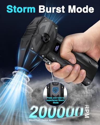 BAOFAON Compressed Air Duster - 4 Gear Adjustable Air Blower,200000RPM Storm Fan Super Powerful Cordless Air Duster with Fast Charging for Computer, Keyboard, Outdoor, Home, and Car - Image 3