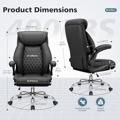 Office Chair, Ergonomic High Back Home Office Desk Chair, Big and Tall Breathable Leather Office Chair with Lumbar Support Flip-Up Armrests, Computer Chair with Rocking Function - Image 2