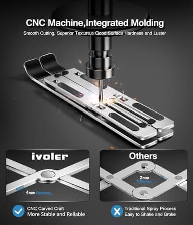 ivoler Laptop Stand, Laptop Holder Riser Computer Tablet Stand, 6 Angles Adjustable Aluminum Ergonomic Foldable Portable Desktop Holder Compatible with 10-15.6” MacBook,iPad, HP, Dell, Lenovo Silver - Image 2