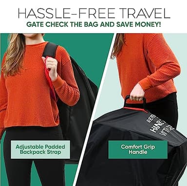 reperkid Car Seat Travel Bag for Airplane, Black and Green, 33" H x 18" W x 18" D, Fits Most Convertible, Booster and Infant Car Seats – Premium Waterproof Cover, Adjustable Shoulder Strap - Image 5