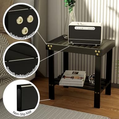 Glavbiku Bamboo Shower Bench, Shower Stool for Shaving Legs with Non-Slip Feet Storage Shelf Safe and Stable, Kids Adults Sauna Chair for Spa, Bathroom, Bedside, Living Room, Outdoor Side Table - Image 4