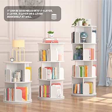 Aheaplus Rotating Bookshelf, Small Corner Bookshelf for Small Space, 360 Display 4 Tier Floor Standing Bookcase Storage Rack, Wood Narrow Book Shelf Organizer for Bedroom, Living Room, White - Image 5