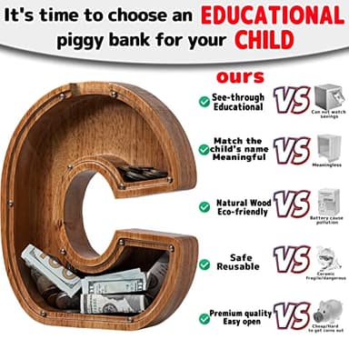 ladenk 12 Inch Extra Large Wooden Kids Letter Piggy Bank - Piggy Bank for Boys Girls - Initial C Bank - Alphabet Money Bank for Birthday - Image 3