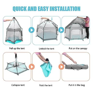 Bend River Baby Playpen with Canopy, Portable Baby Beach Tent, Toddler Play Yard Indoor and Outdoor, Foldable Mosquito Net for Infant - Grey - Image 5