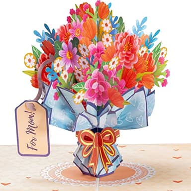 Paper Love 3D Flower Bouquet Pop Up Mothers Day Card, For Mom, Wife - 5" x 7" Cover - Includes Envelope and Note Tag - Image 1