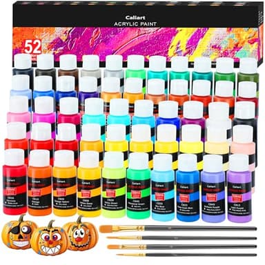 Caliart Acrylic Paint Set, 52 Colors (2oz/Bottle) with 4 Brushes, Art Craft Paints for Adults Artists Beginners Painters, Canvas Halloween Pumpkin Ceramic Wood Fabric Rock Painting Supplies Kit - Image 1