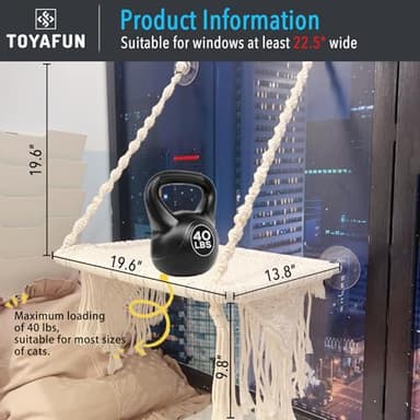 TOYAFUN Cat Window Perch for Indoor Cats - Breathable Hammock with 4 Strong Suction Cups - Boho Bed with Solid Metal Frame for Cats & Kittens Inside - Maximum Hold Up to 40lbs - Image 4