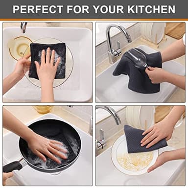 Kitinjoy 100% Cotton Kitchen Dish Cloths, 12 Pack Waffle Weave Ultra Soft Absorbent Dish Towels for Drying Dishes Quick Drying Kitchen Towels Dish Rags, 12 X 12Inch, Dark Grey - Image 4