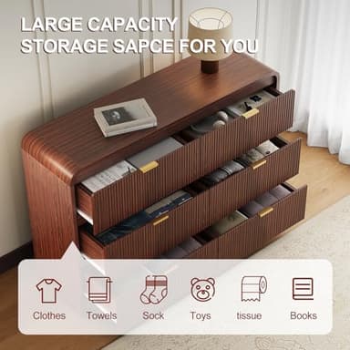 FURSUN Fluted 6 Drawers Dresser for Bedroom, 54" Wide Wooden Dresser with Metal Handle, Curved Profile Design, Modern Storage Organizer for Bedroom, Hallway (Walnut) - Image 3