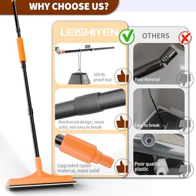 leishiyen Carpet Rake for Pet Hair Removal - 3 in 1 Pet Hair Remover Tool with 58" Adjustable Long Handle,Reusable Dog & Cat Carpet Scraper,Pet Hair Remover for Rugs,Mats,Couch,Curtains(Orange) - Image 4