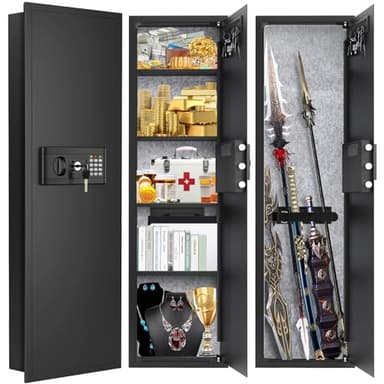 47.3" Tall Fireproof Wall Safes Between the Studs 16" Centers, Large Hidden Flush Wall Safe with 4 Removable Shelf & 6 Key Hooks, 48LB Heavy Duty In Wall Safe for Home, Money, Jewelry, Valuables - Image 1