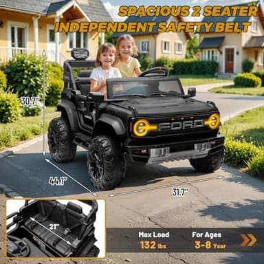 ENYOPRO 24V Licensed Ford Bronco Raptor Electric Car for Kids, 2 Seater Battery Operated Ride On Truck Toys with Remote Control, 4-Wheel Suspension, Bluetooth, Radio, LED Lights, 3 Speed - Black - Image 6