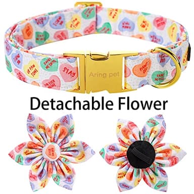 ARING PET Valentine's Day Cute Heart Dog Collar with Flower, Nice & Soft Cotton Girl Dog Collar with Metal Buckle - Image 4