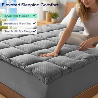 OLANLY Dual-Layer 4 Inch King Size Memory Foam Mattress Topper for Back Pain, 2 Inch Cooling Pillow Top Mattress Pad Cover and 2 Inch Gel Memory Foam Topper, Deep Elastic Pocket, Grey - Image 4