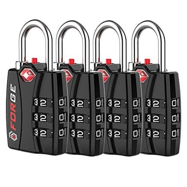 Forge TSA Luggage Combination Lock - Open Alert Indicator, Easy Read Dials, Alloy Body- Ideal for Travel, Lockers, Bags (Black 4PK) - Image 1