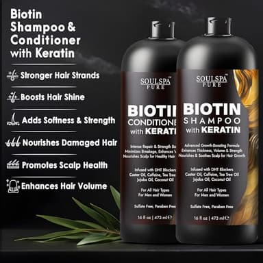 Biotin Shampoo and Conditioner Set with Keratin - Sulfate-Free Advanced Anti-Thinning, Hair Growth Shampoo and Conditioner Combo Repair Formula - with DHT Blockers, for Men & Women - 16 fl oz each - Image 3