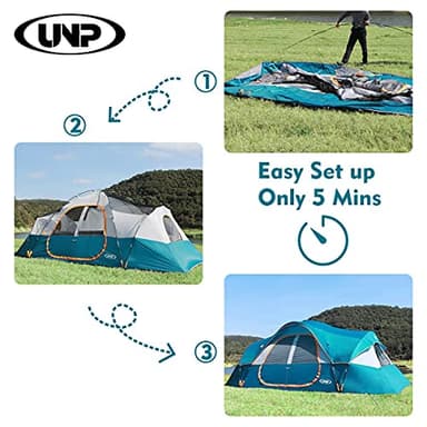UNP Camping Tent 10-Person-Family Tents, Parties, Music Festival Tent, Big, Easy Up, 5 Large Mesh Windows, Double Layer, 2 Room, Waterproof, Weather Resistant, 18ft x 9ft x78in - Image 2