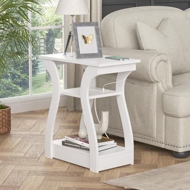 FROMJBEST End Tables Living Room, White End Table with Charging Station,White Side Table, Nightstand for Bedroom, 3 Tier End Table with Storage Shelf for Living Room - Image 7