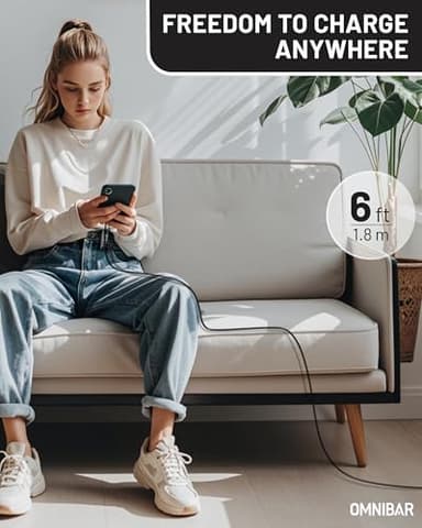 Omnibar Silicone USB C to USB C Cable (6FT, Black), 240W USB C Fast Charging Cable, USB Type C Charger Cord for iPhone 16 15 Samsung S25 S24 iPad MacBook Pro Laptop Tablet Switch Steam Deck PS5 GoPro - Image 7
