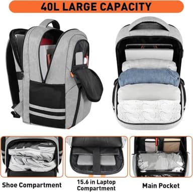 Ytonet Gym Backpack For Men Women, Backpack for Men with Shoe Compartment, Water Resistant Workout Sports Bag with USB Port Fit 15.6 Inch Laptop, Gym, Sports, Camping, Hiking, Grey - Image 3