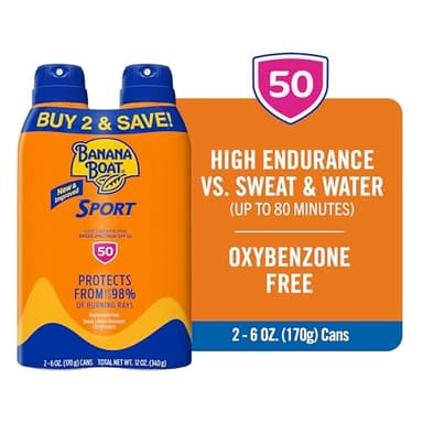 Banana Boat Sport Ultra SPF 50 Sunscreen Spray | Banana Boat Sunscreen Spray SPF 50, Water Resistant, Oxybenzone-Free, Sunblock, 6oz each Twin Pack - Image 2