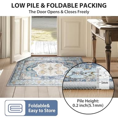 RELEANY 6x9 Area Rug Vintage Machine Washable Low Pile Carpet No Shedding Area Rugs for Living Room Bedroom Dining Room Kitchen Entryway Hallway Office Indoor-Sky Blue/Orange - Image 5