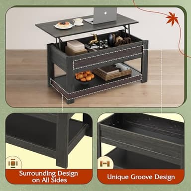 WLIVE Coffee Table, 39" Lift Top Coffee Table with Hidden Compartment and Storage Shelf for Living Room, Espresso - Image 7