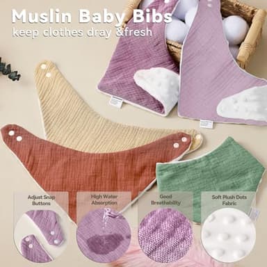 Wrrernsin Muslin Baby Bibs for Unisex Boys Girls, 10pack Cotton Drool, Adjustable Bandana Bibs for Drooling and Teething - Image 3