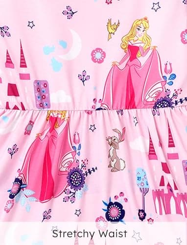 Disney Princess Aurora Dress Toddler Girl Floral Skater Dresses Long-Sleeve Casual A-Line Playwear Kids Winter Fall Clothes School Outfit Pink 2T - Image 6