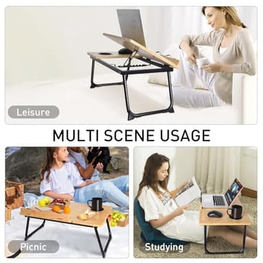 wishacc Book Stand for Reading in Bed, Bamboo Laptop Stand Adjustable Book Holder Tray with Page Paper Clips Multi Angles Adjustable Cooking Bookstands for Textbook Recipe Magazine Tablet Portable - Image 4