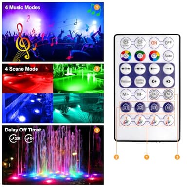 T-SUNUS 6-in-1 Color Changing Underwater Pond Light, IP68 Waterproof LED Fountain Lights with Bluetooth APP Control, RGB Submersible Landscape Spotlights for Aquariums Waterfalls Fountains Fish Tanks - Image 9