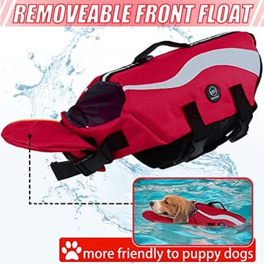 EMUST Life Jacket for Large Dogs, Dog Life Vest for Small/Medium/Large Dogs with Double Rescue Handles, High Reflective Dog Life Preserver for Swimming, Red,L - Image 2