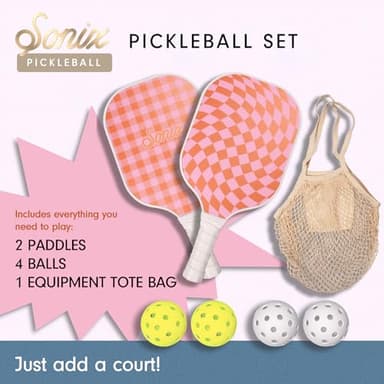 Sonix | USAPA Approved | Pickleball Paddles Set of 2 | Fiberglass Surface Pickleball Set with 2 Rackets, 4 Balls, & Bag | Checkmate Pink/Orange - Image 3