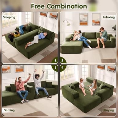 ovios 104" Cloud Sectional Couch with L-Shape Chaise,Modern Modular Sofa with Deep Seat, Upholstered Couches for Living Room Bedroom,No Assembly Required, Green (Cloud Velvet) - Image 6