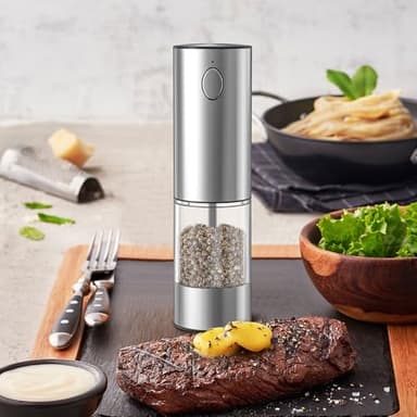 DSY Electric Sea salt and Pepper Grinder Set USB Rechargeable Base,Grinding roughness can be adjusted, Set contains two grinding bottles,Rechargeable,removable base,LED Light - Image 4