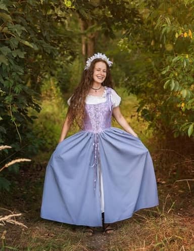 Renaissance Costume Women Medieval Corset Dress Puff Sleeve Fairy Dress Lavender Size 12 - Image 8