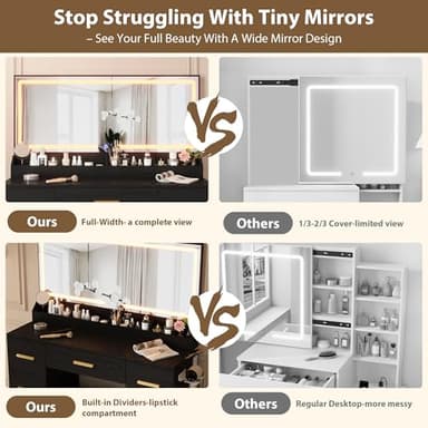 Garvee Vanity Desk with Large Mirror and Lights, 45.9In Makeup Vanity Desk, 3 Lighting Modes Adjustable Brightness, Vanity Table with Power Outlet &8 Drawers, for Powder Room and Bedroom - Image 4