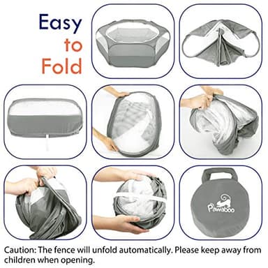 Pawaboo Small Animals Playpen, Waterproof Small Pet Cage Tent with Zippered Cover, Portable Outdoor Yard Fence with 3 Metal Rod for Chick/Kitten/Puppy/Guinea Pig/Rabbits/Hamster/Chinchillas,Light Gray - Image 2