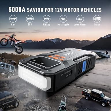UTRAI 5000A 150PSI Jump Starter with Air Compressor, 12V Portable Jump Box (All Gas/10L Diesel), Jump Pack with LED Light, Car Jumper with Jumper Cables, Storage Case Included - Image 2