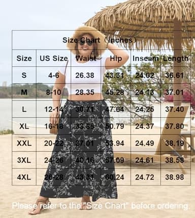 Bestbee Womens Plus Size Palazzo Pants Dressy Casual Wide Leg Slacks Elastic Waist Business Flowy Pants with Pockets, XL, Black-White Flower - Image 6