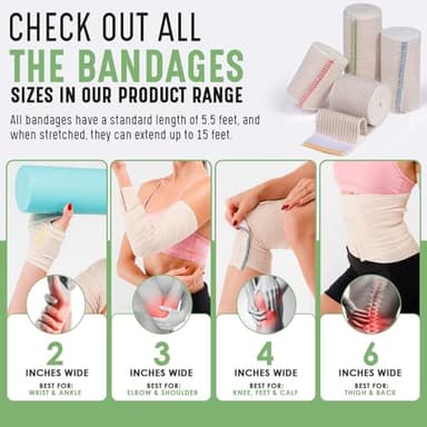 GT Premium Elastic Bandage Wrap (4" 50 Pack) - Hook & Loop Fasteners at Both Ends - Latex Free Hypoallergenic Compression Roll - Reusable Bandages for Waist, Legs, Elbow & Knee Wrap - Image 7