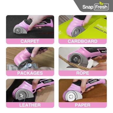 SnapFresh Cordless Electric Scissors, 4V Mini Cardboard Cutter, Carpet Cutter, Box Cutter W/a Self-sharpening Blade, Rotary Cutter for Cardboard, Plastic, Leather, and Packages (Pink) - Image 3