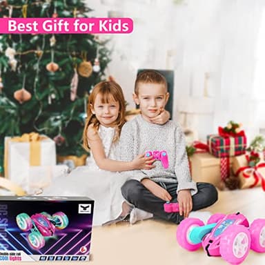FREE TO FLY Remote Control Car for Girls : Pink RC Car Double Sided 360°Flip Stunt Cars with Headlights & WheelLights Rechargeable Toy Car Birthday Gifts for Girl Kids Age 6 7 8 9 10 11 12 Year Old - Image 8