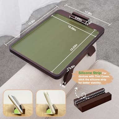 SINWANT Couch Armrest Table, Large Bamboo Couch Arm Table 360° Phone Holder,Foldable Sofa Arm Tray for Eating Drinking Snacks Remote on Chair Armrest - Image 5