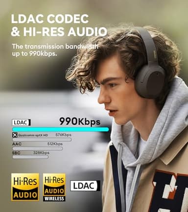 Edifier W820NB Plus Hybrid Active Noise Cancelling Headphones - LDAC Codec - Hi-Res Audio Wireless & Wired - Fast Charge - 49H Playtime - Over Ear Bluetooth V5.2 Headphones- Black - Image 2