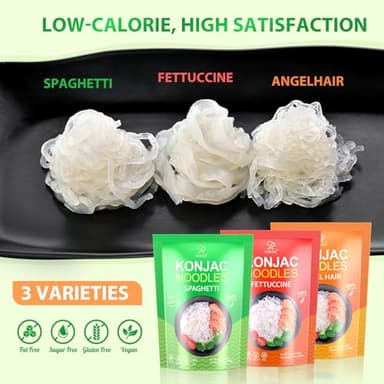 Soeos Konjac Noodles, Shirataki Noodle, Low Calorie, Low Carb, Keto and Paleo Friendly, 3 Variety Noodles, Fettuccine, Angel Hair, Spaghetti, 8.8 oz (250 g)*6 - Image 6