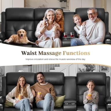 Recliner Sofa, Massage Reclining 3 Seater Sofa Sets Heavy Weight Capacity, RV Loveseat Couch Clearance with Console, USB, Type C Port, Storage, Cup Holders, Wall Hugger Chair for Living Room - Image 3